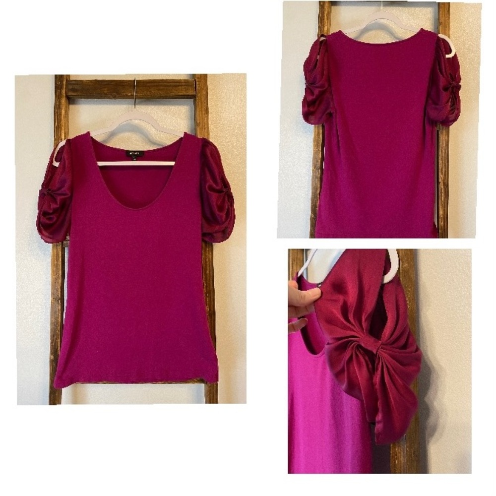 Express Puff Open Sleeve Scoop Neck Top Fuchsia Size Large